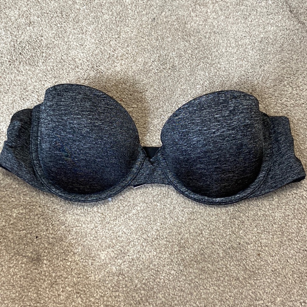Victoria’s Secret Black Marl Strapless T-Shirt Lightly Lined Bra Size 34 B